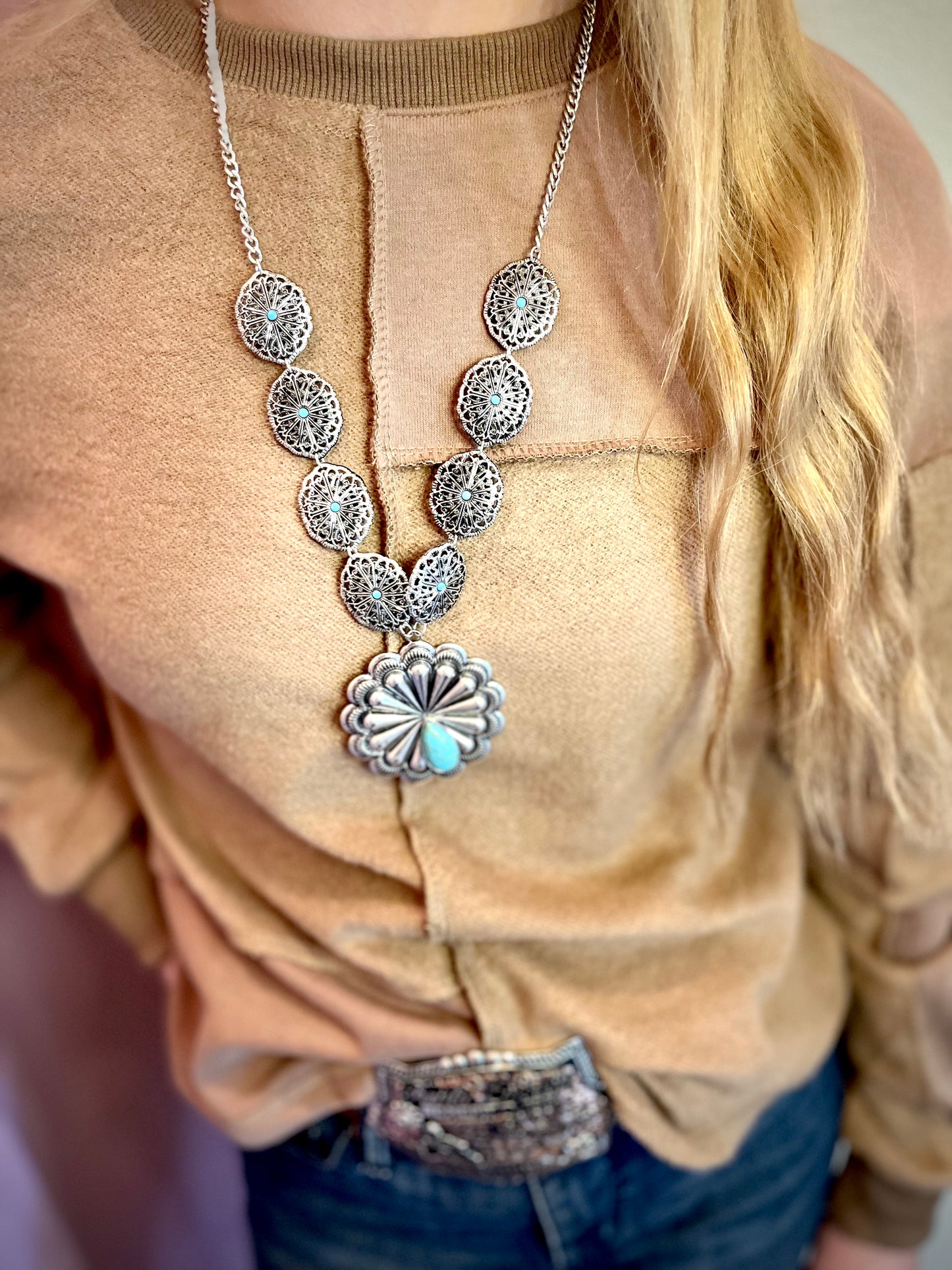 The Alyssa Silver Concho Necklace