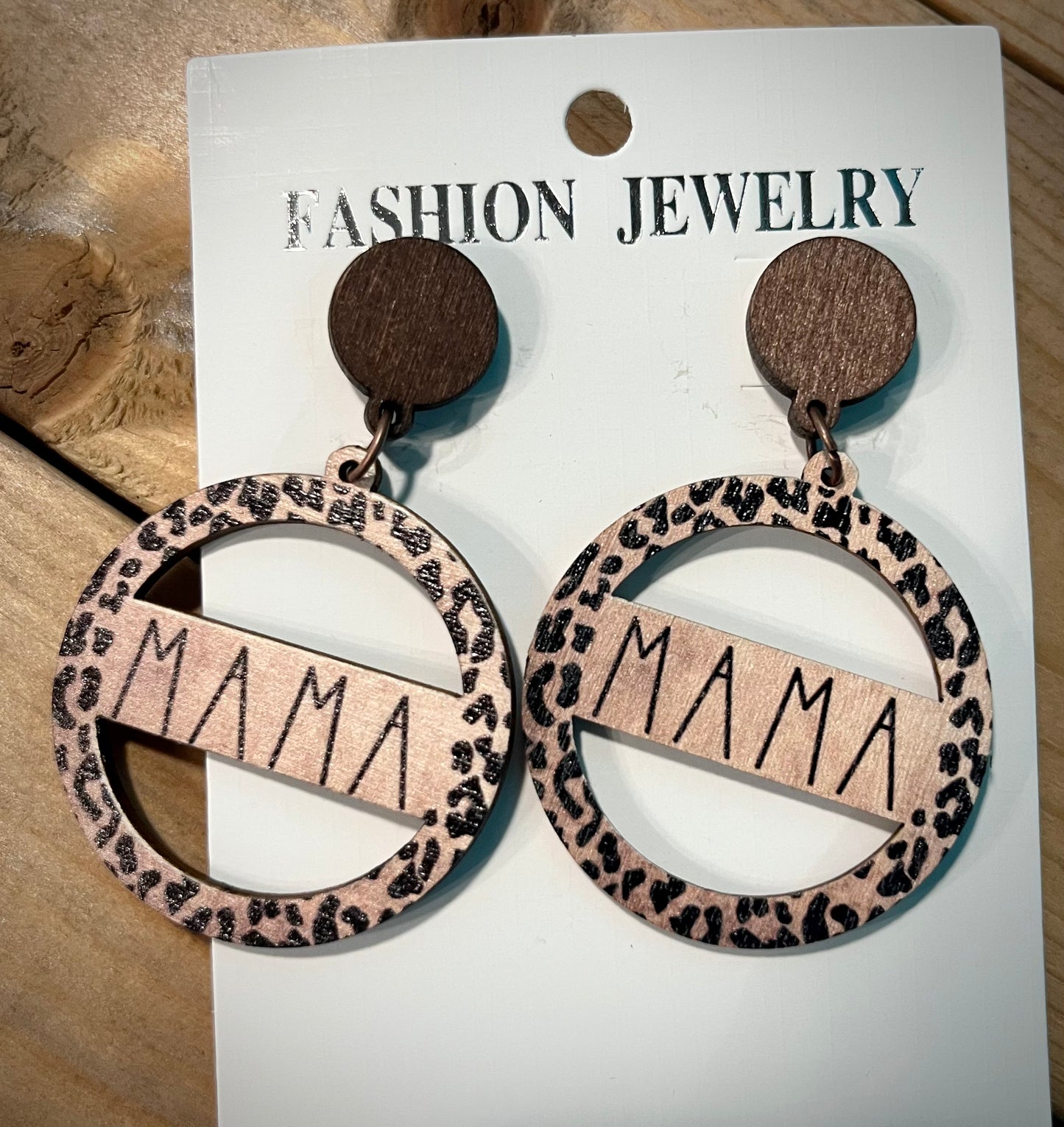 Cheetah MAMA Wood Earrings