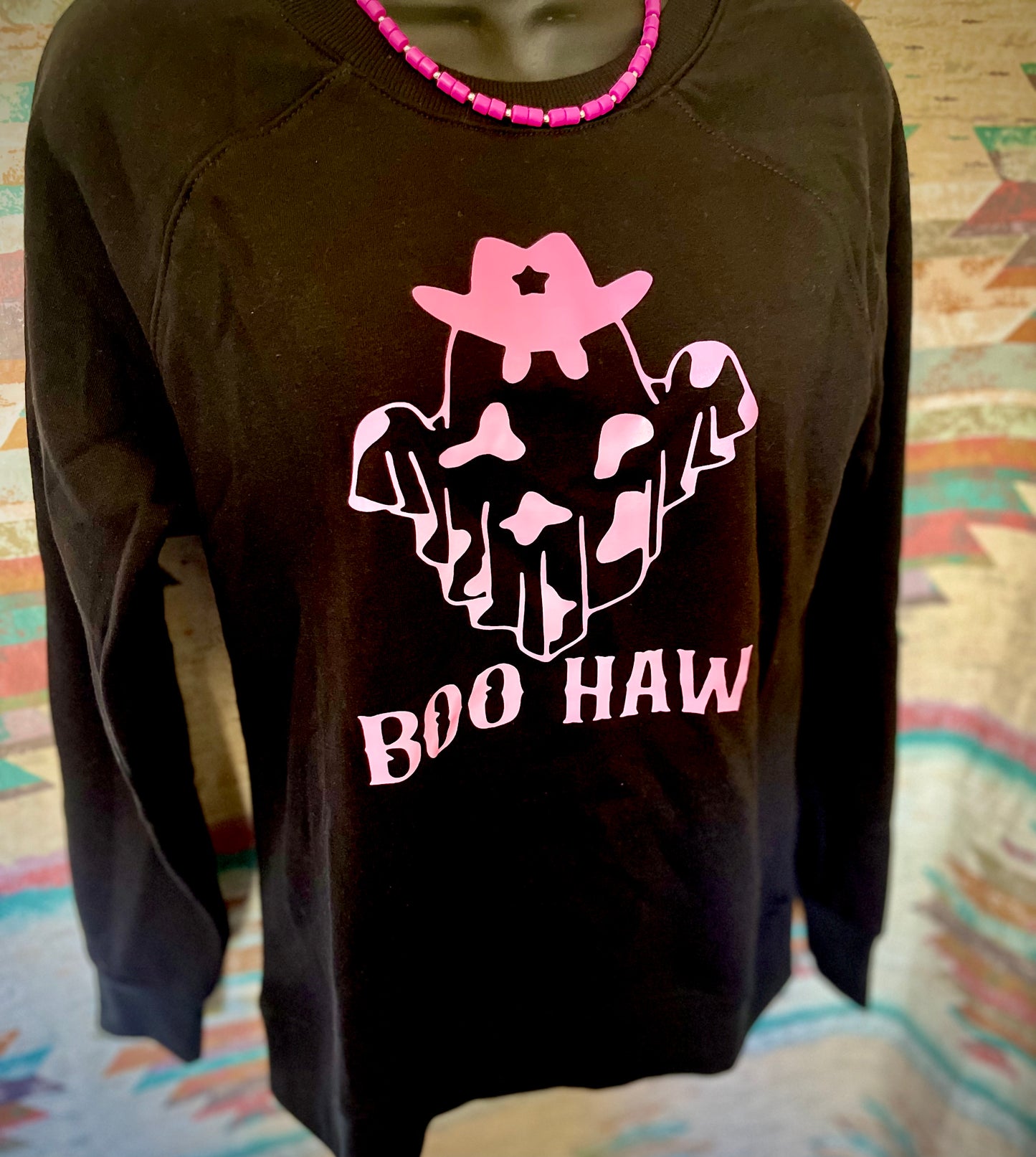 “Boo Haw” Pink & Black Pullover