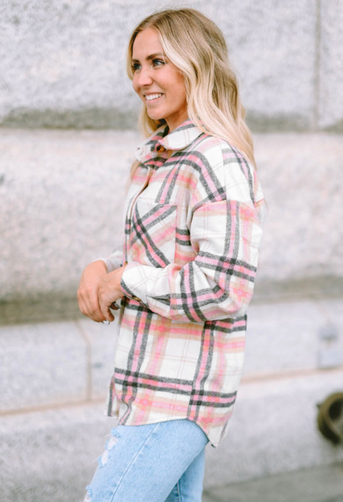 Pink Plaid Button Flannel