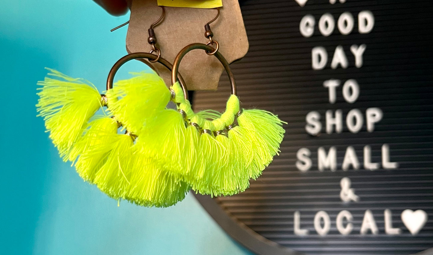 Neon Green Fringe Earrings