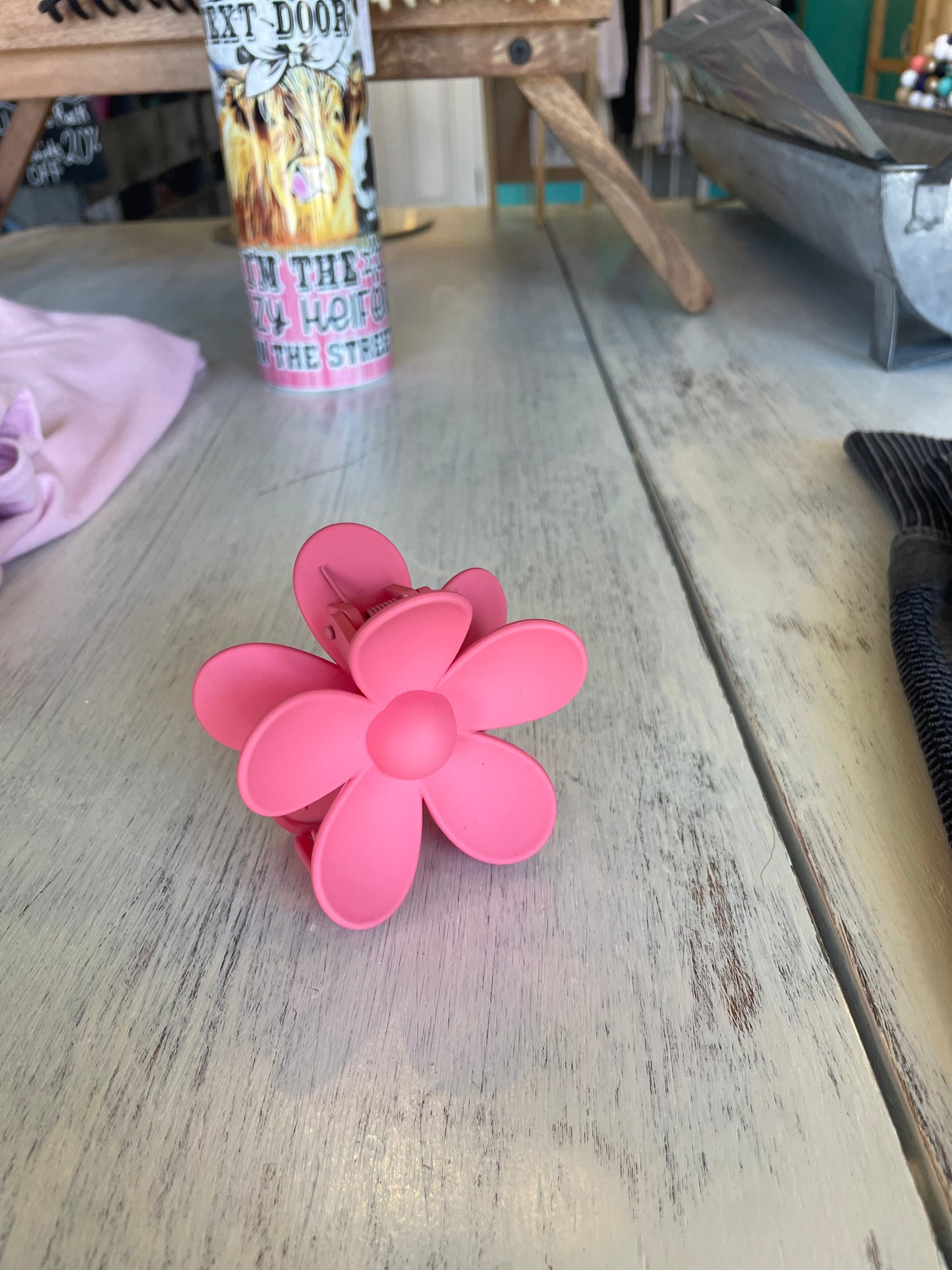 Pink Flower Claw Clip