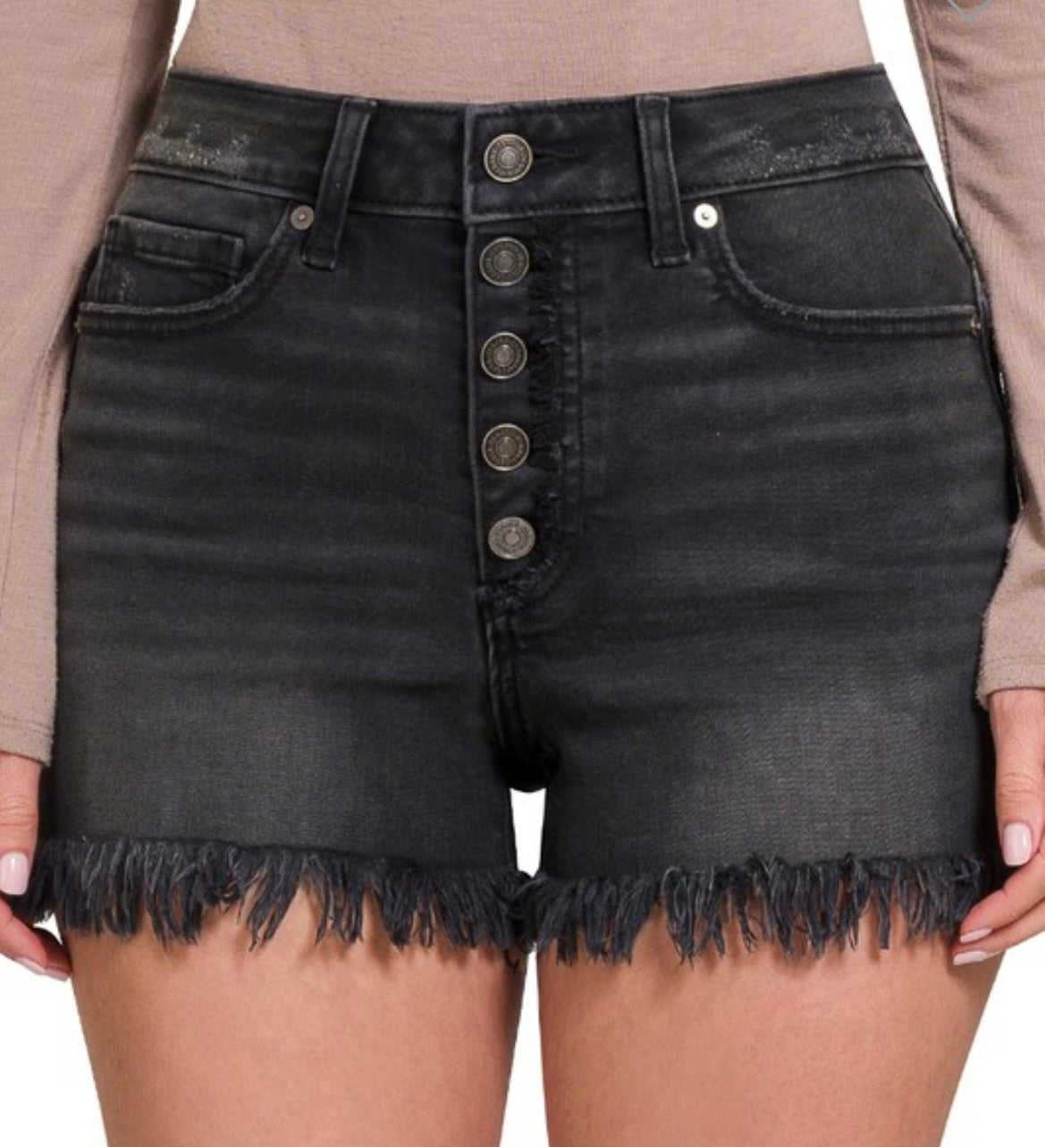 Black High Waisted Frayed Hem Jean Shorts!