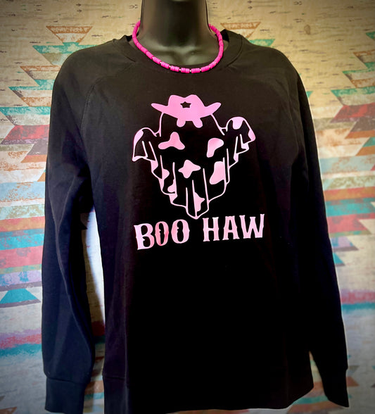 “Boo Haw” Pink & Black Pullover