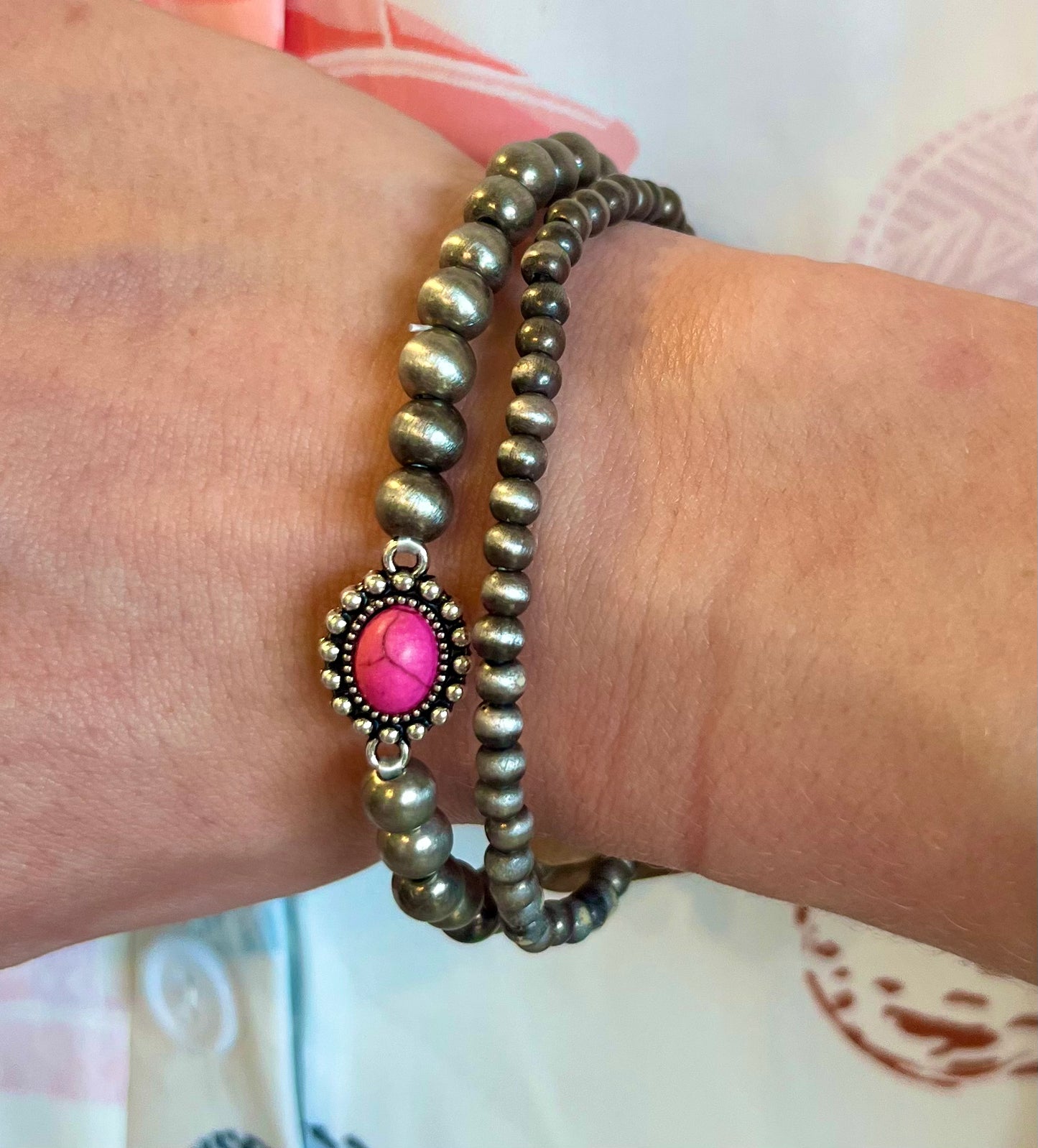 Faux Navajo and Pink Bracelet Set