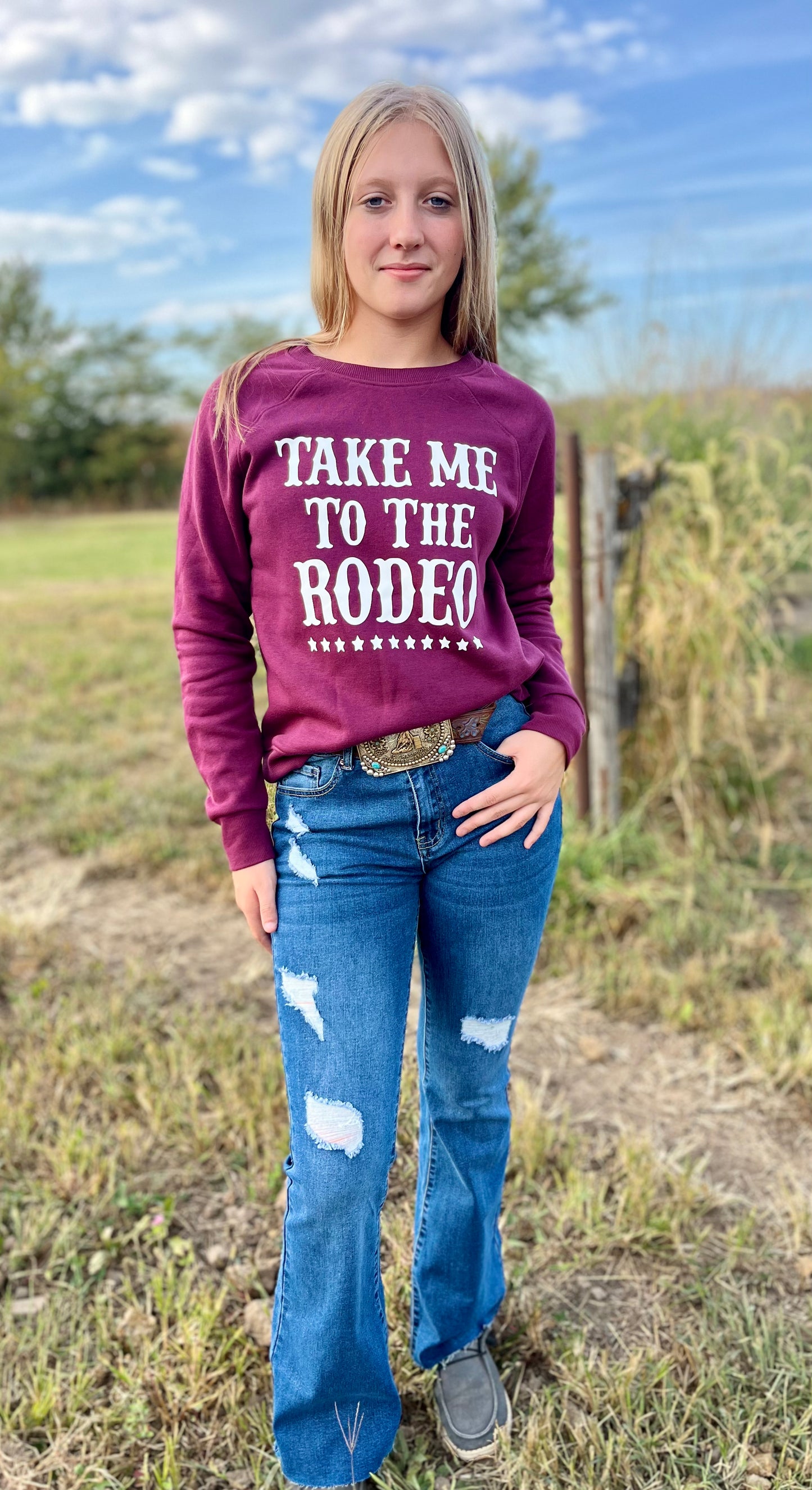 Take Me To The Rodeo Maroon Pull Over