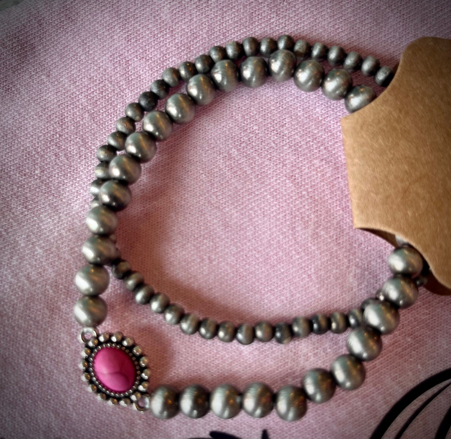 Faux Navajo and Pink Bracelet Set