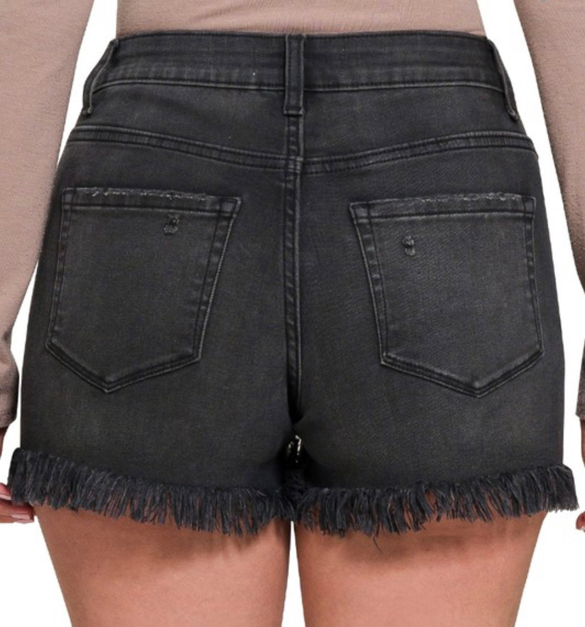 Black High Waisted Frayed Hem Jean Shorts!