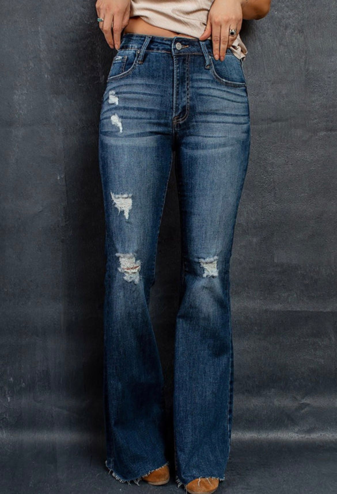 Dark Wash Mid Rise Flare Jeans!