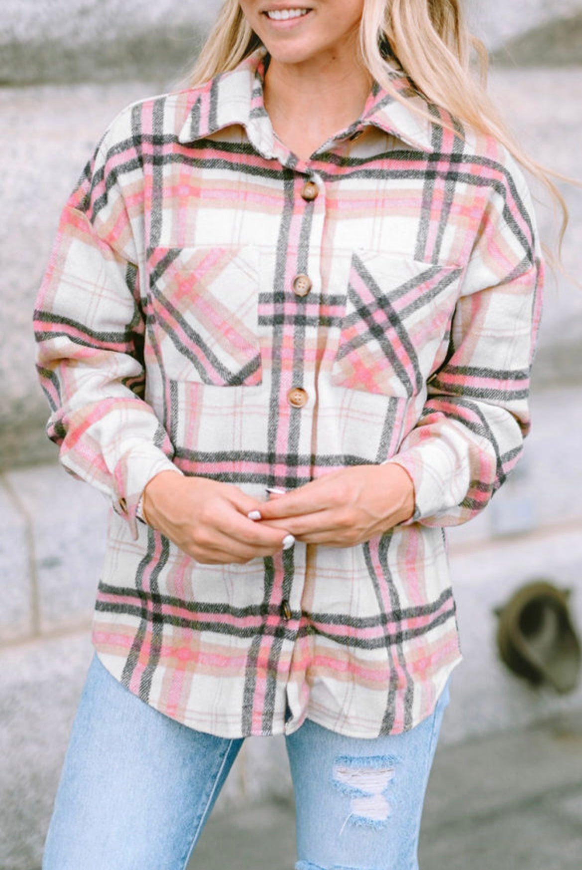 Pink Plaid Button Flannel