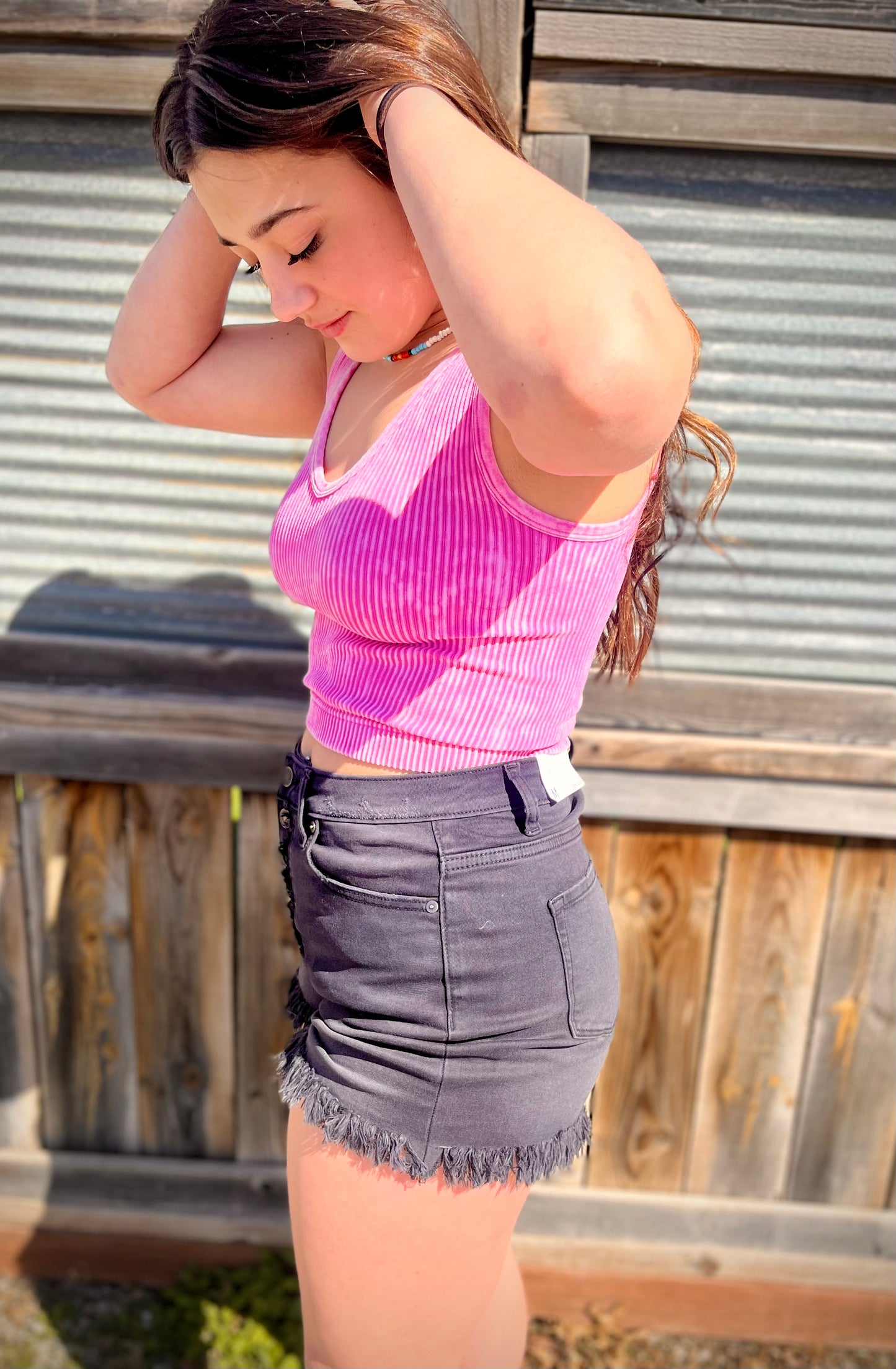 Pink Ribbed Crop Top