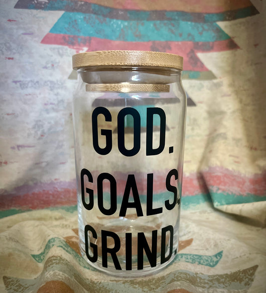 God Goals Grind 16oz Glass Cup