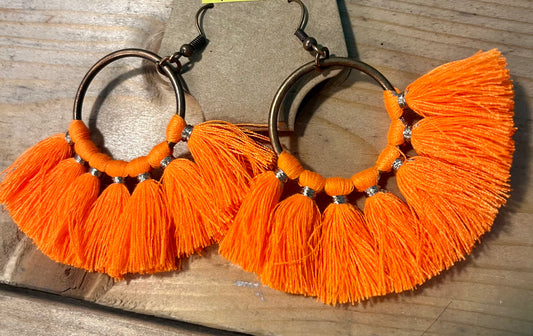 Neon Orange Fringe Earrings