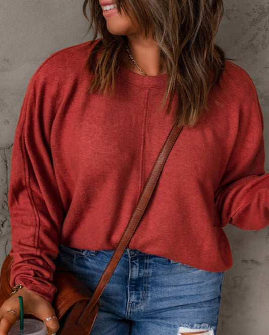 Red Seam Detail Plus Size Long Sleeve Top