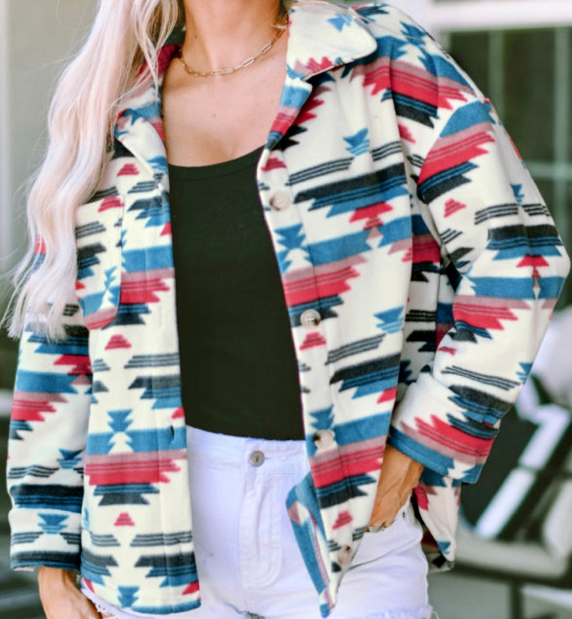 Fuzzy Aztec Button-Up Jacket!