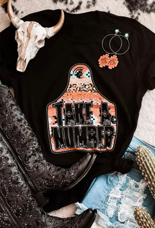 “Take a Number” Cow Tag Graphic T-Shirt