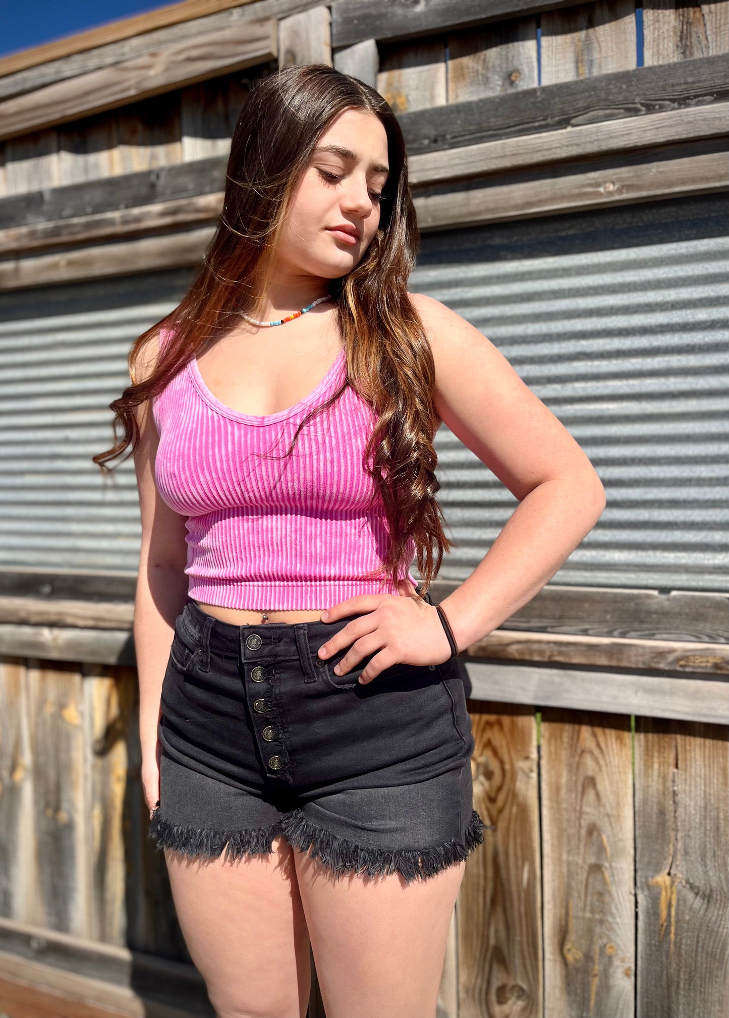 Pink Ribbed Crop Top