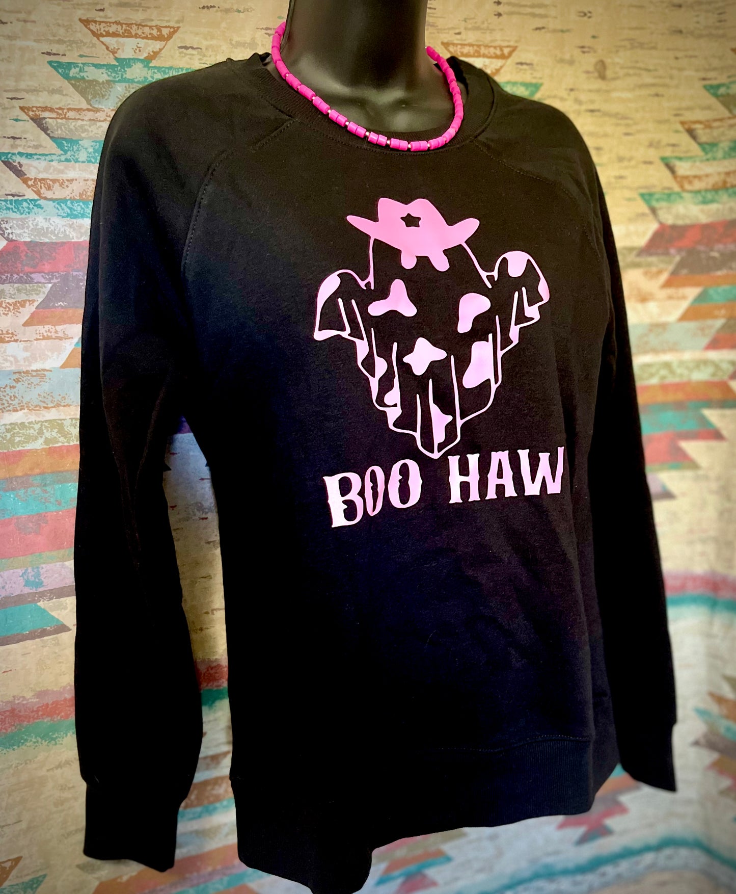 “Boo Haw” Pink & Black Pullover