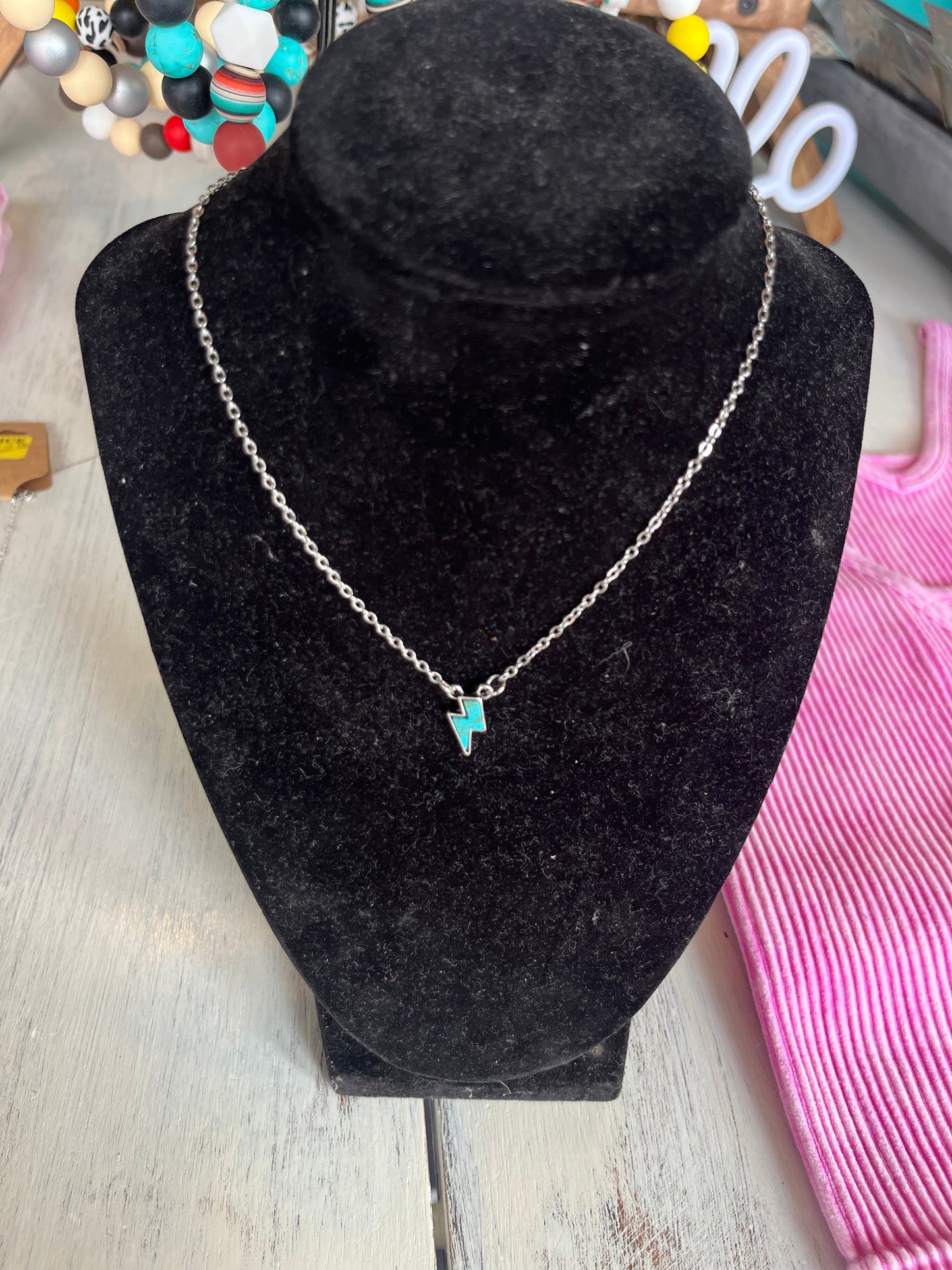 Small Turquoise Lightning Bolt Necklace