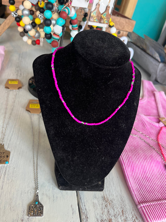 Hot Pink Beaded Adjustable Choker