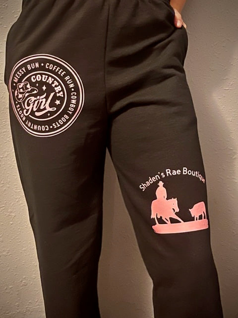 "Country Girl" Black and Pink Joggers